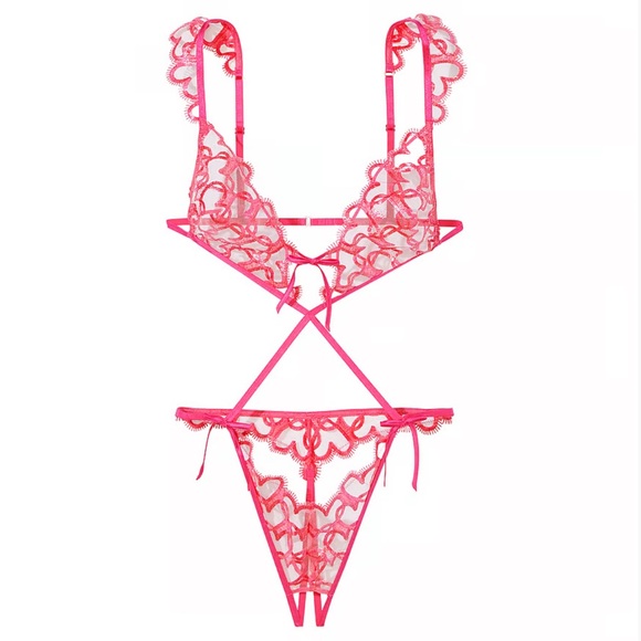 Victoria's Secret Other - NWT Victoria's Secret VERY SEXY Unline Shimmer Heart Embroidery Crotchless Teddy